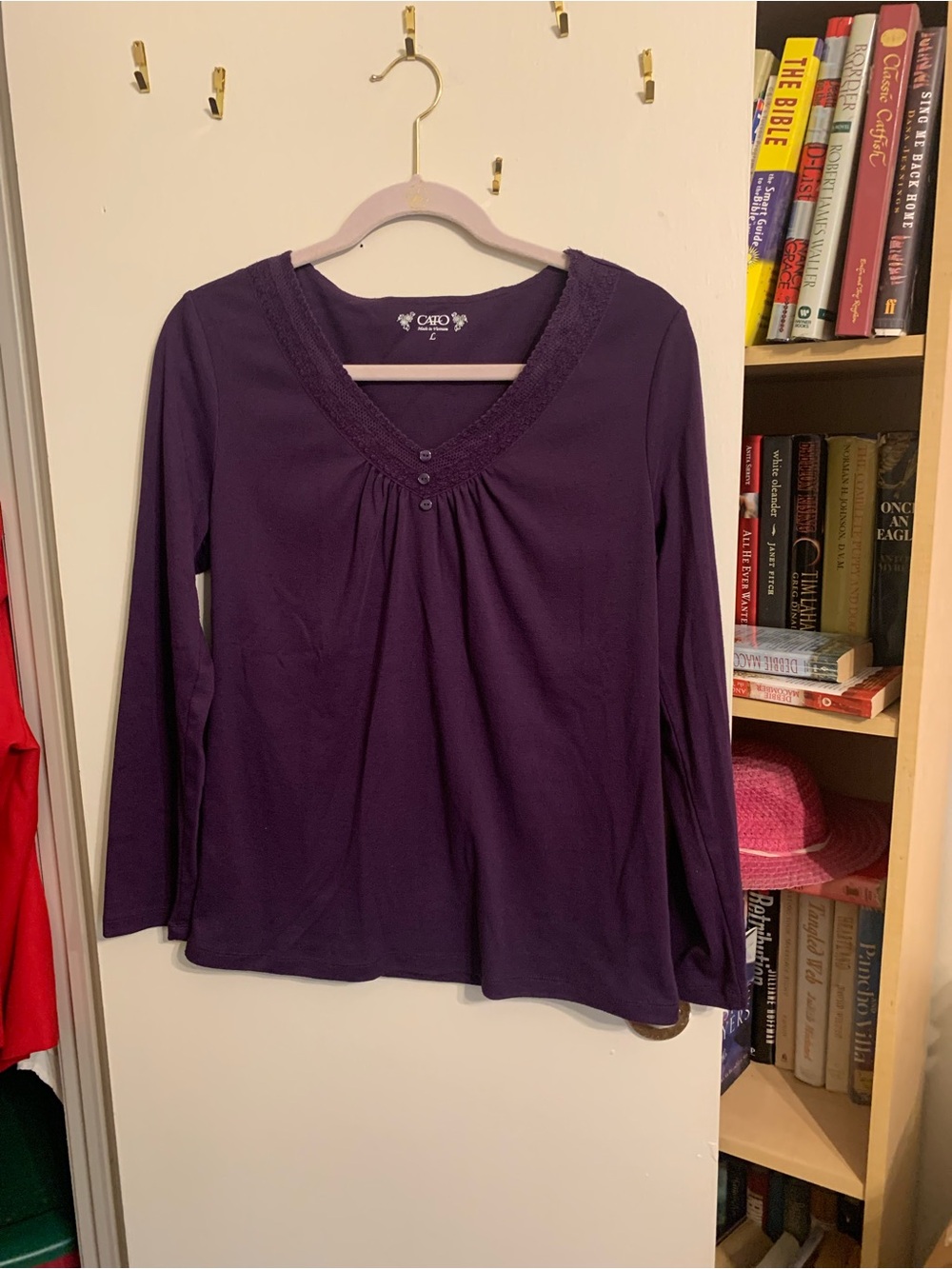 Cato Purple V-Neck Long Sleeve Top